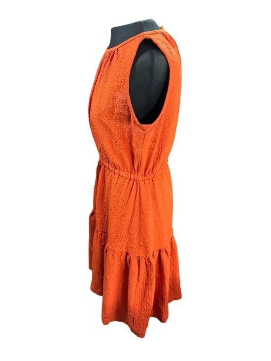 Calvin Klein Orange Sleeveless Tiered Dress With Drawstring Waist Size 8 - Picture 2 of 11